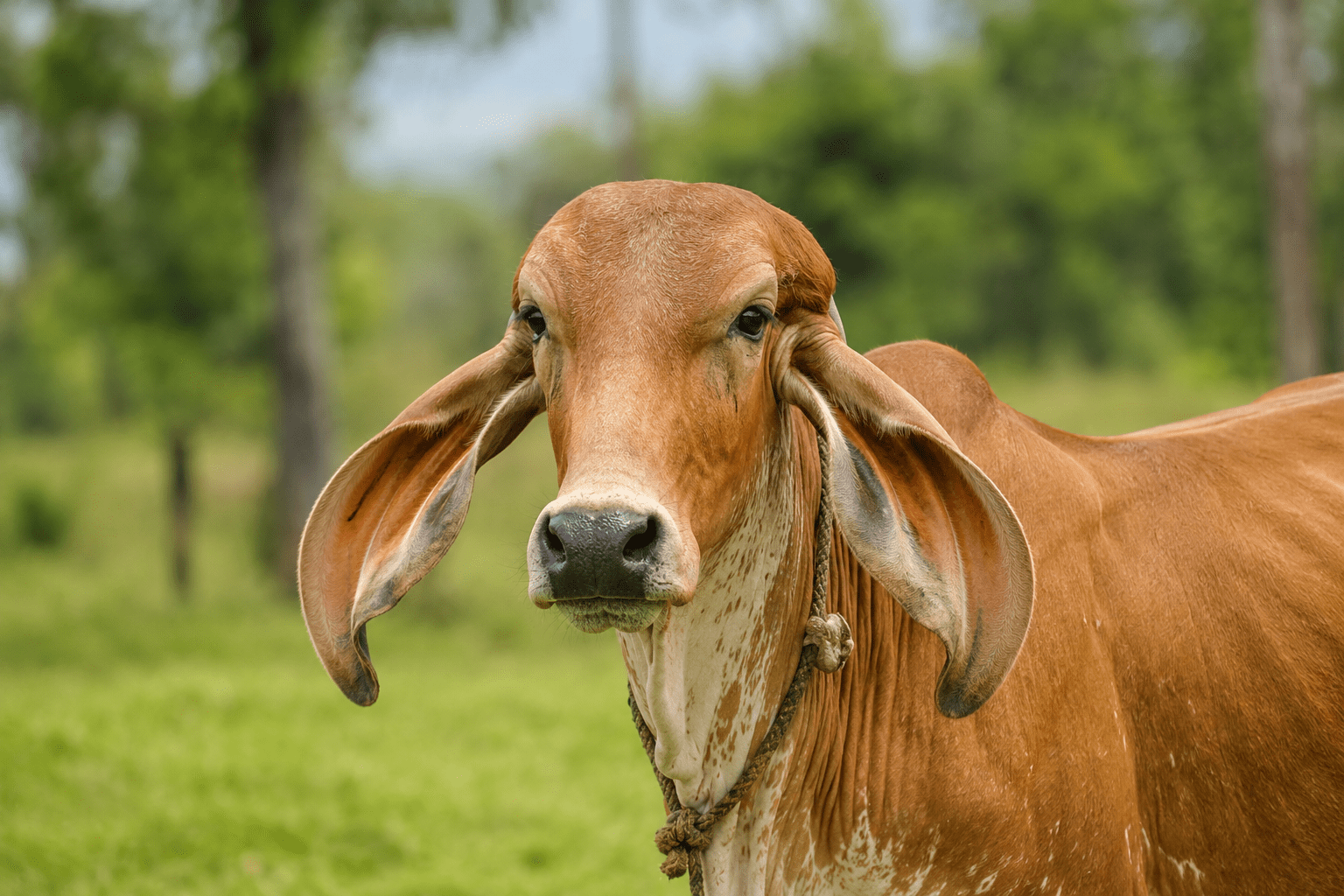 Gir cow in a green field